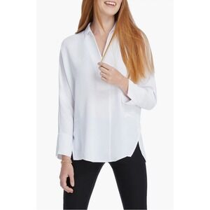 NIC+ZOE Flowing Ease Blouse Paper White V-Neck Long Sleeve Top size large